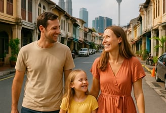 Expat family walking in the streets of KL