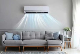 Air Conditioner blowing fresh blue air inside a well designed house