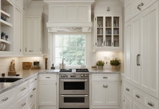 A wooden cabinet with two doors and colorful knobs stands on a workshop floor. The top of the cabinet has several vertical slots for organizing or storing items. The wood has a natural finish, with darker tones on the doors and edges. Sawdust is scattered around on the concrete floor.