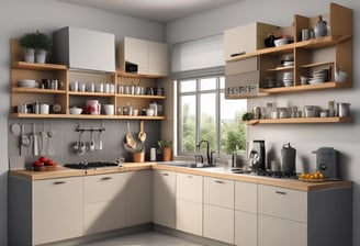 The image features a modern interior with a geometric pattern of triangular shapes on the wall. The surfaces have a metallic appearance, with a gradient of shades from light to dark. Two ceiling lights are visible, casting soft illumination across the surfaces.