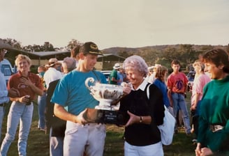 Peter Pickering and mother Joan with the Burlington Cup polo trophy