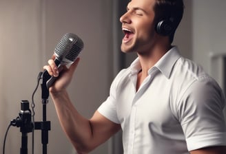 White earphones rest on sheet music with musical notes, accompanied by Scrabble tiles spelling out the word MUSIC.