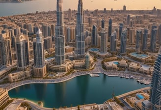 A nighttime scene featuring a large billboard displaying various real estate project logos and names. The billboard includes logos for 'Khang Dien,' 'The Classia,' 'Safira,' 'Mega Residences,' and 'Mega Ruby.' The setting is outdoors with a streetlight illuminating part of the billboard, and an apartment building is visible in the background. Palm trees and street signs are present in the foreground.