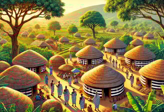 visual depiction of a traditional Tiv Tribe village settlement.