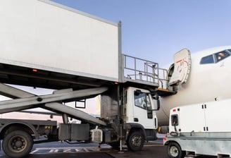 Airline Catering truck servicing aircraft
