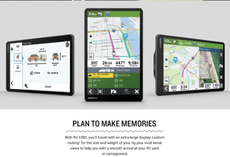 Garmin RV 1095 displaying an RV-safe route, considered one of the best RV GPS 2025 options.