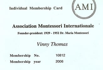 A certification proving affiliation and membership with Association Montessori  International