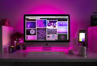 a computer monitor screen with a computer monitor and a keyboard