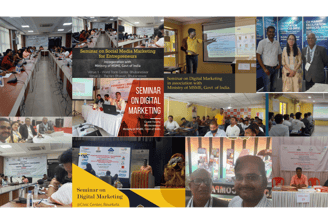 a collage of photos of team webboons giving training and seminars on digital marketing
