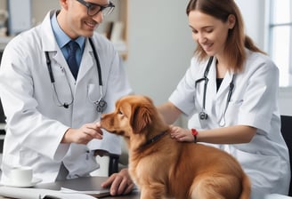 A colorful pet store section with a vibrant blue and yellow floral theme. Shelves are filled with pet party kits, grooming products, and toys. A plush cushion shaped like a flower with a smiley face is placed in the corner along with stuffed animals resembling dogs and lions. The area is labeled as 'Pet Zone' with a prominent sign.