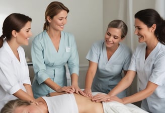 A person is lying on a massage table, covered with a dark towel, receiving a face massage. The massage therapist's hands are gently pressing on the person's forehead and eyes. The environment appears calm and relaxing.