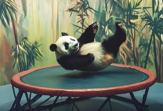 panda bear bouncing on a trampoline