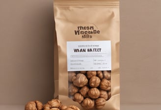 A clear plastic bag containing California almonds is prominently displayed against a blurred background with greenery. The packaging includes branding with the logo '82fit feeding india by zomato' and a purple design with health benefits and 'premium quality' label. A bowl filled with almonds is partially visible on the left.