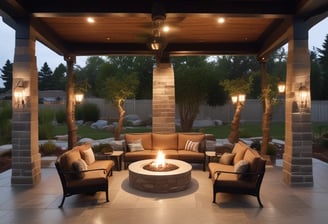 Newly constructed patio cover with stone fireplace