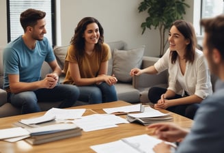 A group of people sits under a colorful tent made of red, yellow, and orange fabric. They appear to be attending a workshop or class. A chalkboard on the left lists a schedule with topics like 'Food as Medicine' and 'Healthy Lifestyle.' The participants sit on mats and blankets, listening to someone speaking at the front. The atmosphere is casual and relaxed with shoes and personal items placed on the grass nearby.