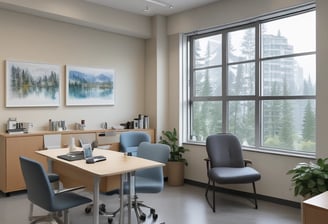 A hospital building with a sign that reads 'Chaudhry Family Hospital', positioned under a cloudy sky with visible sunlight peeking through. The building has multiple windows, some of which are covered or tinted.