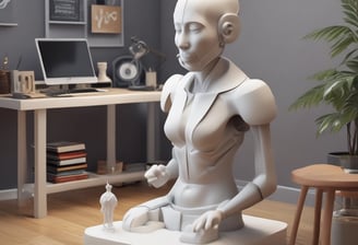 A blurred toy figure stands facing a smartphone screen filled with app icons, creating a surreal effect. The apps appear stretched and give a sense of being drawn towards the screen.