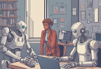 a robot - like robot with a woman in a red jacket