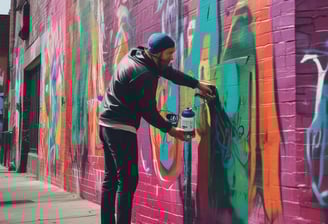 a man is painting a mural on a wall