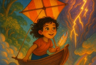 a young girl is flying a kite kite in the sky