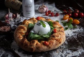 Pizza artigianale con mozzarella di bufala al centro, cotta nel forno a legna da AndrèsRosa Pizzeria