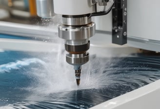 A metal lathe is working on shaping a cylindrical piece, with sharp edges visible and metal shavings scattered around. The lathe is in a dimly lit workshop environment, with the machinery casting dark shadows.