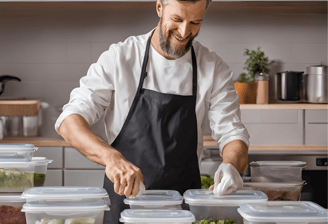 un chef cuisinier qui range les plats