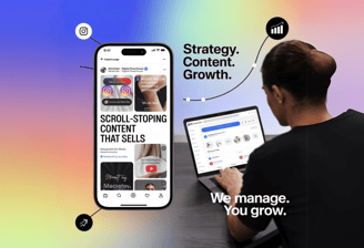 Advertizer team managing social media content strategy for brand growth and engagement