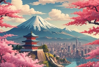 A person dressed in a colorful, traditional Japanese-inspired costume that includes a patterned robe and a sword. The individual is wearing a hat with a distinct black and white design. In the background, there is large artwork depicting an anime character with pink hues and cherry blossom motifs. Various logos and symbols are also visible in the lower portion of the image.