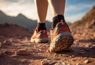 A-hiker-trekking-through-rugged-mountain-terrain