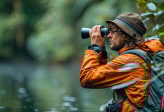A tourist taking photos in a jungle setting