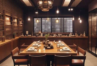 a dining room table with a table set for four