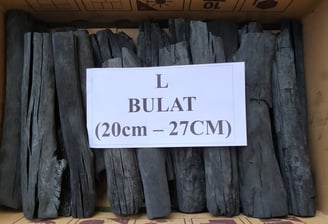 a box of binchotan charcoal white paper with a sign that says bullat