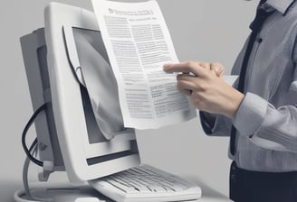 a man pointing at a newsletter that came through the computer