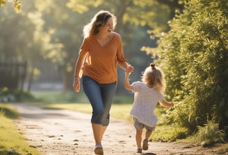 mother running with child laughing