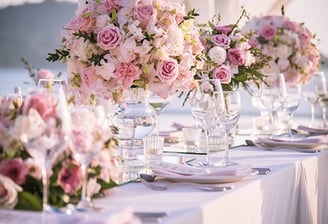 a table with a bunch of flowers on it