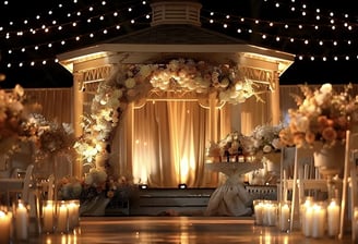 a gazebo with candles and candles