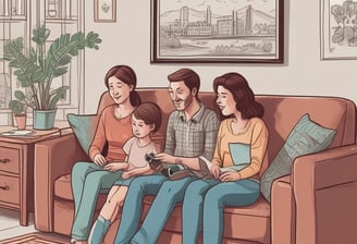 a image of a family siting on the couch watching tv