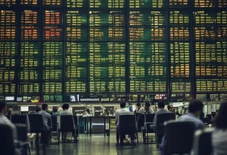 A high-performance sports car is parked in front of a modern office building with large windows and columns. The car has a sleek design with a prominent front grille and aerodynamic features.