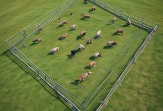 A barn interior featuring several cows tethered in stalls, with farmhands attending to them. The barn has concrete walls, a high ceiling, and a large opening at one end allowing natural light to enter. A farmer holding equipment walks along the center aisle lined with straw.