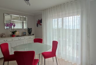Voilage wave blanc ivoire motif brodé ton sur ton  géométrique