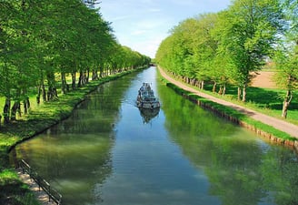 Marne river canal with boat