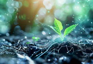 a plant growing out of a soil mound