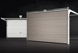 a garage door with a white garage door and a white garage door