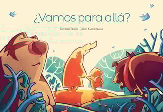 Cubierta del libro álbum infantil: ¿Vamos para allá? Una nena con su papá dan un paseo.