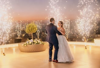 Stunning pyrotechnics show marking a couple’s first dance in Santorini.