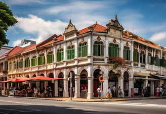 a row of historic buildings in the Geylang District of Singapore