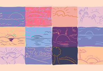 Könül Kina Bayramova typical doodles sunset flat illustration