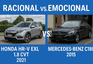 Comparativo entre Honda HR-V EXL 1.8 CVT 2021 e Mercedes-Benz C180 2015, representando uma compra ra