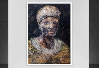 African Portrait entitled Eliza, painted by Artist Martin Osner is seen on exhibition on a modern gallery wall